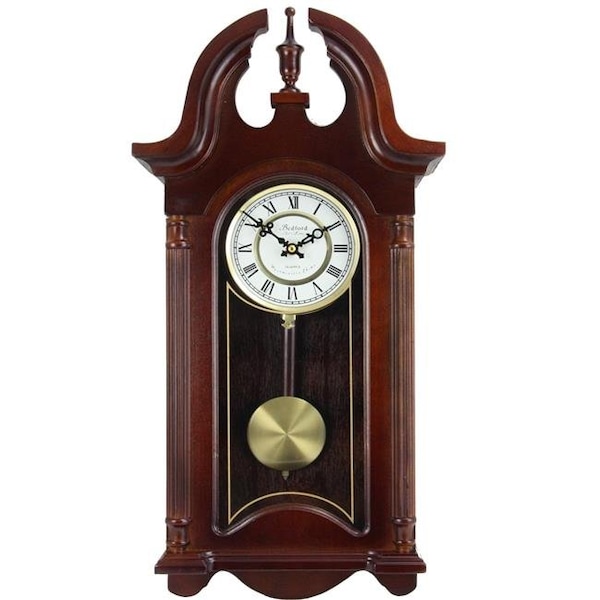 Bedford Clock Collection Bedford Clock Collection BED-1915 26.5 in. Colonial Mahogany Cherry Chiming Wall Clock with Roman Numerals; Oak Finish BED-1915 - main